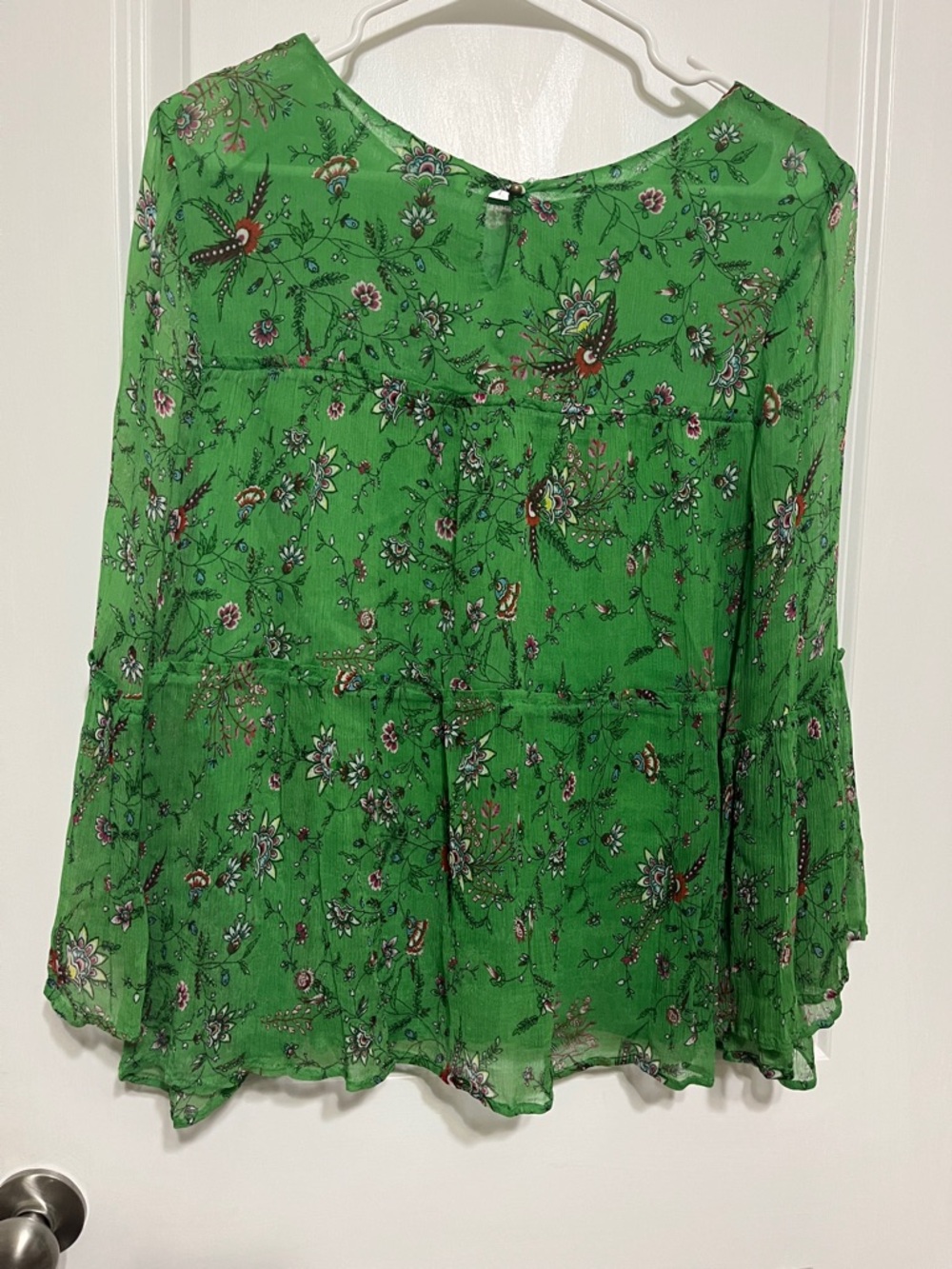 Sundance Green Floral Chiffon Bell-Sleeve Blouse Small - Picture 5 of 8